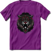 Tijger - Dieren Mandala T-Shirt | Rood | Grappig Verjaardag Zentangle Dierenkop Cadeau Shirt | Dames - Heren - Unisex | Wildlife Tshirt Kleding Kado | - Paars - L