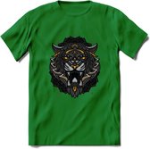 Tijger - Dieren Mandala T-Shirt | Geel | Grappig Verjaardag Zentangle Dierenkop Cadeau Shirt | Dames - Heren - Unisex | Wildlife Tshirt Kleding Kado | - Donker Groen - M