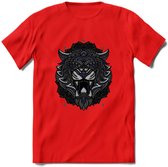 Tijger - Dieren Mandala T-Shirt | Donkerblauw | Grappig Verjaardag Zentangle Dierenkop Cadeau Shirt | Dames - Heren - Unisex | Wildlife Tshirt Kleding Kado | - Rood - XXL