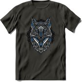 Vos - Dieren Mandala T-Shirt | Blauw | Grappig Verjaardag Zentangle Dierenkop Cadeau Shirt | Dames - Heren - Unisex | Wildlife Tshirt Kleding Kado | - Donker Grijs - XL