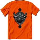 Bizon - Dieren Mandala T-Shirt | Lichtblauw | Grappig Verjaardag Zentangle Dierenkop Cadeau Shirt | Dames - Heren - Unisex | Wildlife Tshirt Kleding Kado | - Oranje - M