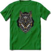 Vos - Dieren Mandala T-Shirt | Geel | Grappig Verjaardag Zentangle Dierenkop Cadeau Shirt | Dames - Heren - Unisex | Wildlife Tshirt Kleding Kado | - Donker Groen - M