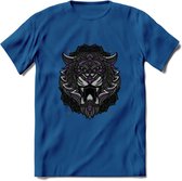 Tijger - Dieren Mandala T-Shirt | Paars | Grappig Verjaardag Zentangle Dierenkop Cadeau Shirt | Dames - Heren - Unisex | Wildlife Tshirt Kleding Kado | - Donker Blauw - XXL