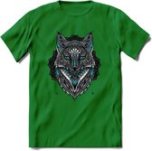 Vos - Dieren Mandala T-Shirt | Lichtblauw | Grappig Verjaardag Zentangle Dierenkop Cadeau Shirt | Dames - Heren - Unisex | Wildlife Tshirt Kleding Kado | - Donker Groen - XXL