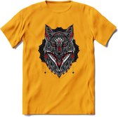 Vos - Dieren Mandala T-Shirt | Rood | Grappig Verjaardag Zentangle Dierenkop Cadeau Shirt | Dames - Heren - Unisex | Wildlife Tshirt Kleding Kado | - Geel - 3XL