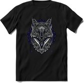 Vos - Dieren Mandala T-Shirt | Donkerblauw | Grappig Verjaardag Zentangle Dierenkop Cadeau Shirt | Dames - Heren - Unisex | Wildlife Tshirt Kleding Kado | - Zwart - L