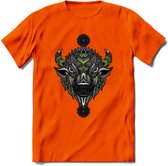 Bizon - Dieren Mandala T-Shirt | groen | Grappig Verjaardag Zentangle Dierenkop Cadeau Shirt | Dames - Heren - Unisex | Wildlife Tshirt Kleding Kado | - Oranje - M