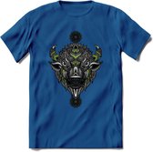 Bizon - Dieren Mandala T-Shirt | groen | Grappig Verjaardag Zentangle Dierenkop Cadeau Shirt | Dames - Heren - Unisex | Wildlife Tshirt Kleding Kado | - Donker Blauw - 3XL