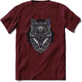 Vos - Dieren Mandala T-Shirt | Paars | Grappig Verjaardag Zentangle Dierenkop Cadeau Shirt | Dames - Heren - Unisex | Wildlife Tshirt Kleding Kado | - Burgundy - M