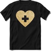 Valentijn Goud Hart T-Shirt | Grappig Valentijnsdag Cadeautje voor Hem en Haar | Dames - Heren - Unisex | Kleding Cadeau | - Zwart - XL