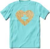 Valentijn Goud Hart T-Shirt | Grappig Valentijnsdag Cadeautje voor Hem en Haar | Dames - Heren - Unisex | Kleding Cadeau | - Licht Blauw - XL