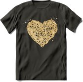 Valentijn Goud Hart T-Shirt | Grappig Valentijnsdag Cadeautje voor Hem en Haar | Dames - Heren - Unisex | Kleding Cadeau | - Donker Grijs - M