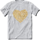 Valentijn Goud Hart T-Shirt | Grappig Valentijnsdag Cadeautje voor Hem en Haar | Dames - Heren - Unisex | Kleding Cadeau | - Licht Grijs - Gemaleerd - S