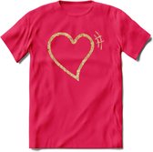 Valentijn Goud Hart T-Shirt | Grappig Valentijnsdag Cadeautje voor Hem en Haar | Dames - Heren - Unisex | Kleding Cadeau | - Roze - S