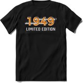 1949 Limited Edition T-Shirt | Goud - Zilver | Grappig Verjaardag en Feest Cadeau Shirt | Dames - Heren - Unisex | Tshirt Kleding Kado | - Zwart - XXL