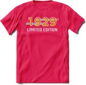 1929 Limited Edition T-Shirt | Goud - Zilver | Grappig Verjaardag en Feest Cadeau Shirt | Dames - Heren - Unisex | Tshirt Kleding Kado | - Roze - S