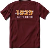 1929 Limited Edition T-Shirt | Goud - Zilver | Grappig Verjaardag en Feest Cadeau Shirt | Dames - Heren - Unisex | Tshirt Kleding Kado | - Burgundy - S