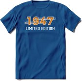 1947 Limited Edition T-Shirt | Goud - Zilver | Grappig Verjaardag en Feest Cadeau Shirt | Dames - Heren - Unisex | Tshirt Kleding Kado | - Donker Blauw - XL