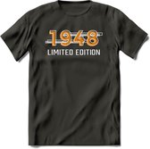 1948 Limited Edition T-Shirt | Goud - Zilver | Grappig Verjaardag en Feest Cadeau Shirt | Dames - Heren - Unisex | Tshirt Kleding Kado | - Donker Grijs - S