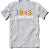 1948 Limited Edition T-Shirt | Goud - Zilver | Grappig Verjaardag en Feest Cadeau Shirt | Dames - Heren - Unisex | Tshirt Kleding Kado | - Licht Grijs - Gemaleerd - XL