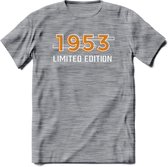 1953 Limited Edition T-Shirt | Goud - Zilver | Grappig Verjaardag en Feest Cadeau Shirt | Dames - Heren - Unisex | Tshirt Kleding Kado | - Donker Grijs - Gemaleerd - S