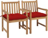 Decoways - Tuinstoelen 2 stuks met rode kussens massief teakhout