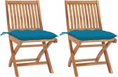 Decoways - Tuinstoelen 2 stuks met lichtblauwe kussens massief teakhout
