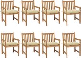 Decoways - Tuinstoelen 8 st met crèmewitte kussens massief teakhout