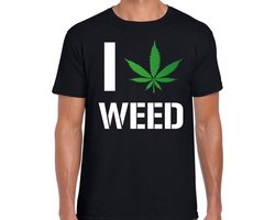 I love weed / drugs - fun t-shirt - zwart - voor heren - marijuana S