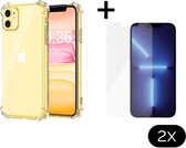 Apple iPhone 11 Hoesje - Case Transparant + Glass Screenprotector - shockproof - schokbestendig - screen protector - beschermglas