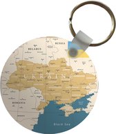 Sleutelhanger - Illustratie van een kaart van Oekraïne met de vlag - Plastic - Rond - Uitdeelcadeautjes