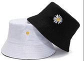 Bloem - Bucket hat - Vrouwen - Dubbelzijdig - Wit/Zwart