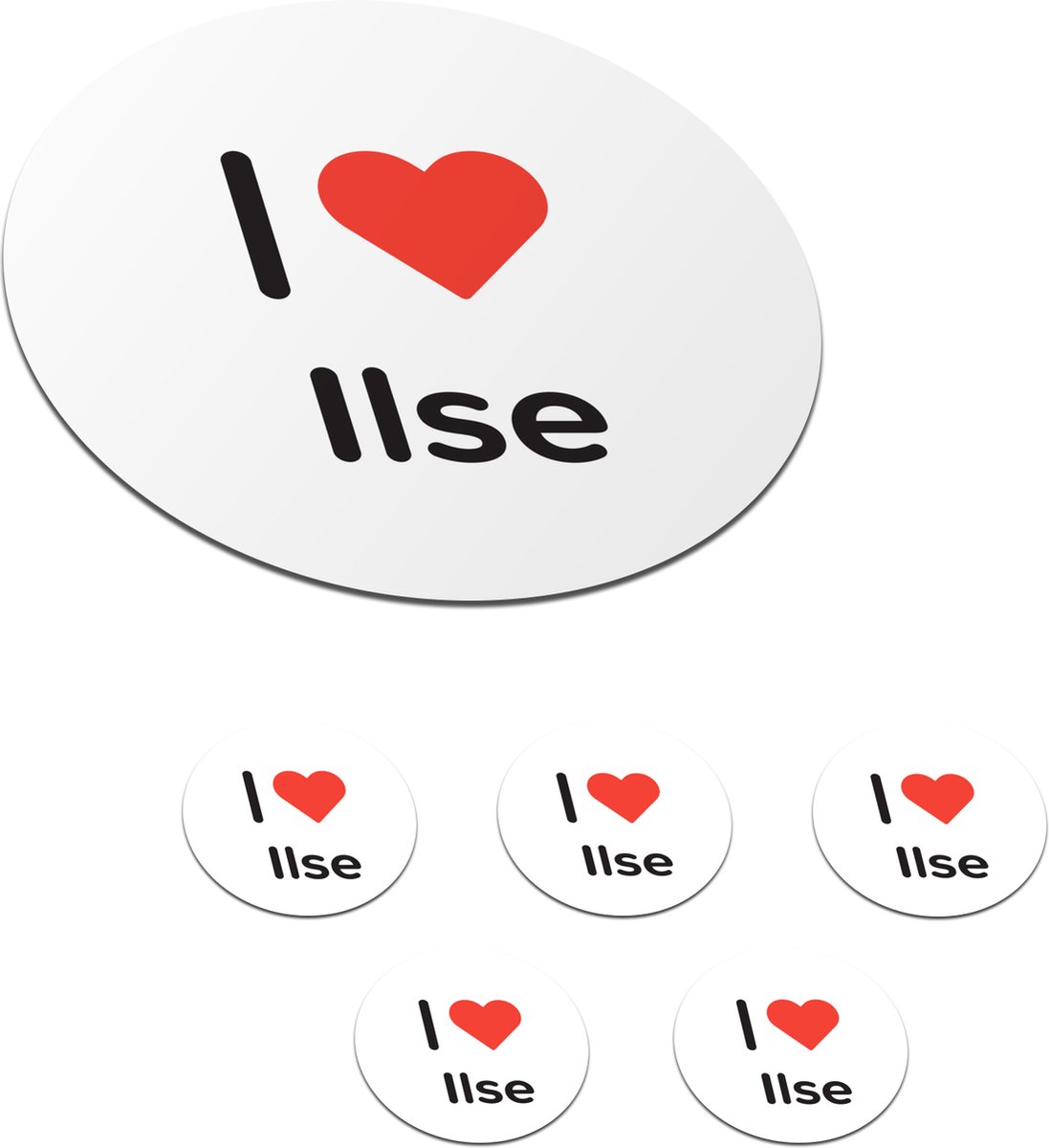 Onderzetters voor glazen - Rond - I love - Ilse - Meisje - 10x10 cm - Glasonderzetters - 6 stuks
