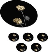 Onderzetters voor glazen - Rond - Rozen - Bloemen - Zwart - Wit - Goud - 10x10 cm - Glasonderzetters - 6 stuks