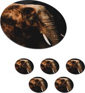Sous- Sous-verres pour verres - Ronds - Éléphant - Animaux - Marron - 10x10 cm - 6 pièces