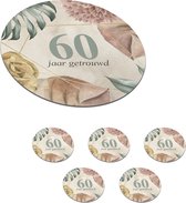 Sous- Sous-verres pour verres - Ronds - Mariage - 60 ans - Design - 10x10 cm - 6 pièces