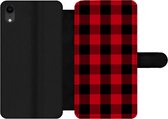 Bookcase Geschikt voor iPhone XR telefoonhoesje - Plaid - Zwart - Rood - Met vakjes - Wallet case met magneetsluiting