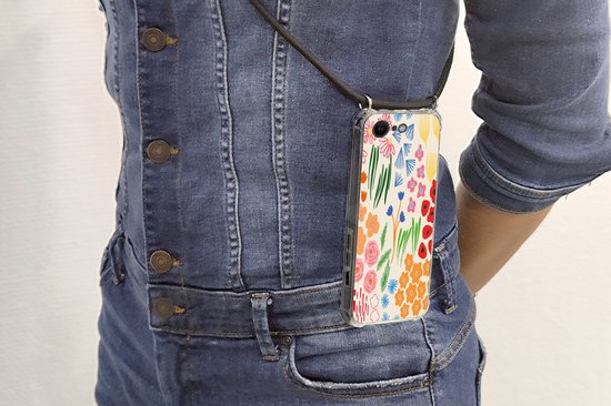 Coque avec cordon iPhone SE 2020 - Fleurs - Motifs - Fleurs des champs - Siliconen - Bandoulière - Coque arrière avec cordon - Coque pour téléphone avec cordon - Coque avec corde