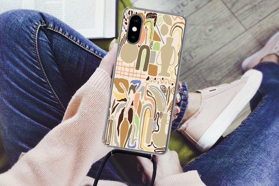 Coque avec cordon iPhone X - Bloem - Abstrait - Vase - Pot de fleurs - Siliconen - Bandoulière - Coque arrière avec cordon - Coque pour téléphone avec cordon - Coque avec corde