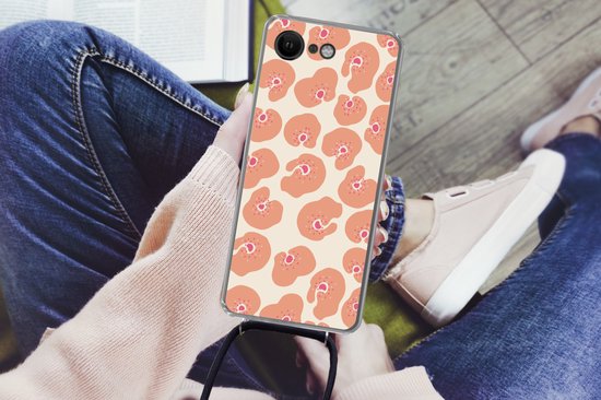 Coque avec cordon iPhone SE 2020 - Bloem - Motif - Abstrait - Siliconen - Bandoulière - Coque arrière avec cordon - Etui pour téléphone avec cordon - Etui avec corde - Cadeaux chaussures - Petits cadeaux - Sinterklaas pour les grands enfants