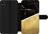 Bookcase Geschikt voor iPhone XS Max telefoonhoesje - Marmer print - Zwart - Goud - Met vakjes - Wallet case met magneetsluiting