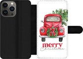 Bookcase Geschikt voor iPhone 13 Pro telefoonhoesje - Kerst - Auto - Spreuken - Quotes - Merry Christmas - Met vakjes - Wallet case met magneetsluiting