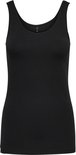 Zwarte effen tanktop met ronde hals, staand.