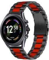 Stalen Smartwatch bandje - Geschikt voor  Fossil Gen 6 - 44mm stalen band - zwart/rood - Strap-it Horlogeband / Polsband / Armband