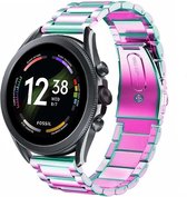 Stalen Smartwatch bandje - Geschikt voor  Fossil Gen 6 - 44mm stalen band - regenboog - Strap-it Horlogeband / Polsband / Armband