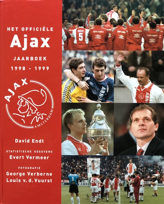 Deel 1998-1999 van het Ajax Jaarboek. Met clublogo, teamfoto's en spelersportretten.