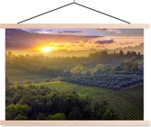 Posterhanger incl. Poster 120x80 cm - Schoolplaat - Toscane - Landschap - Zon - Textielposter - Blanke latten