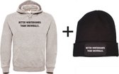 Set wintersport hoodie grijs XL + muts - Better winterhands than snowballs - zwart - soBAD. | Foute apres ski outfit | kleding | verkleedkleren | wintersport beanie | wintersporttr