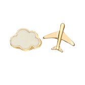 Megasieraden - Gouden Skyfly oorbellen met wolkje en vliegtuigje
