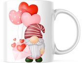Valentijn Mok met tekst: Gnomes man met ballon en kaart | Valentijn cadeau | Valentijn decoratie | Grappige Cadeaus | Koffiemok | Koffiebeker | Theemok | Theebeker